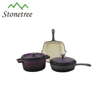 3pcs batterie de cuisine en fonte émaillée